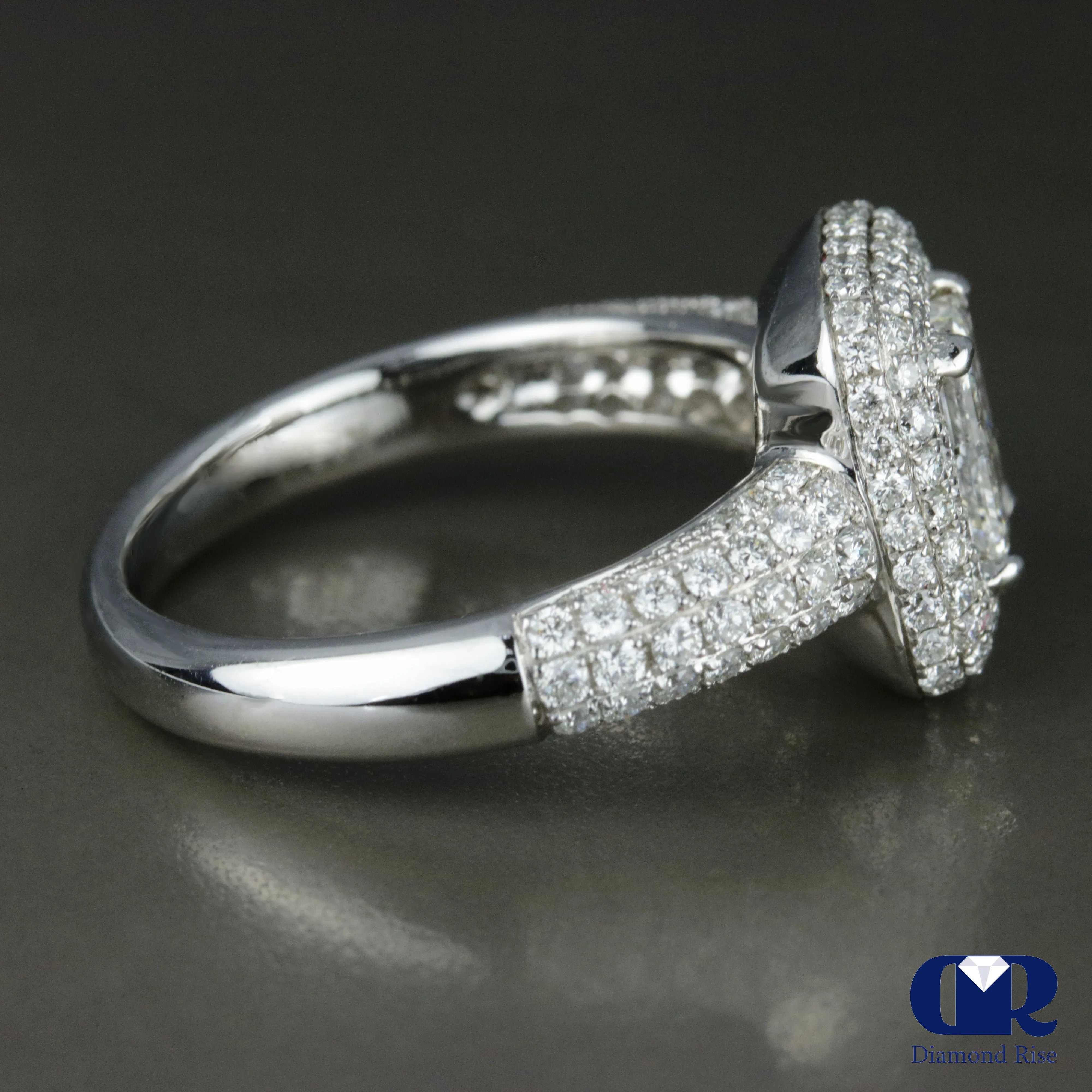 1.91 Carat Radiant Cut Diamond triple Halo Engagement Ring In 18K White Gold