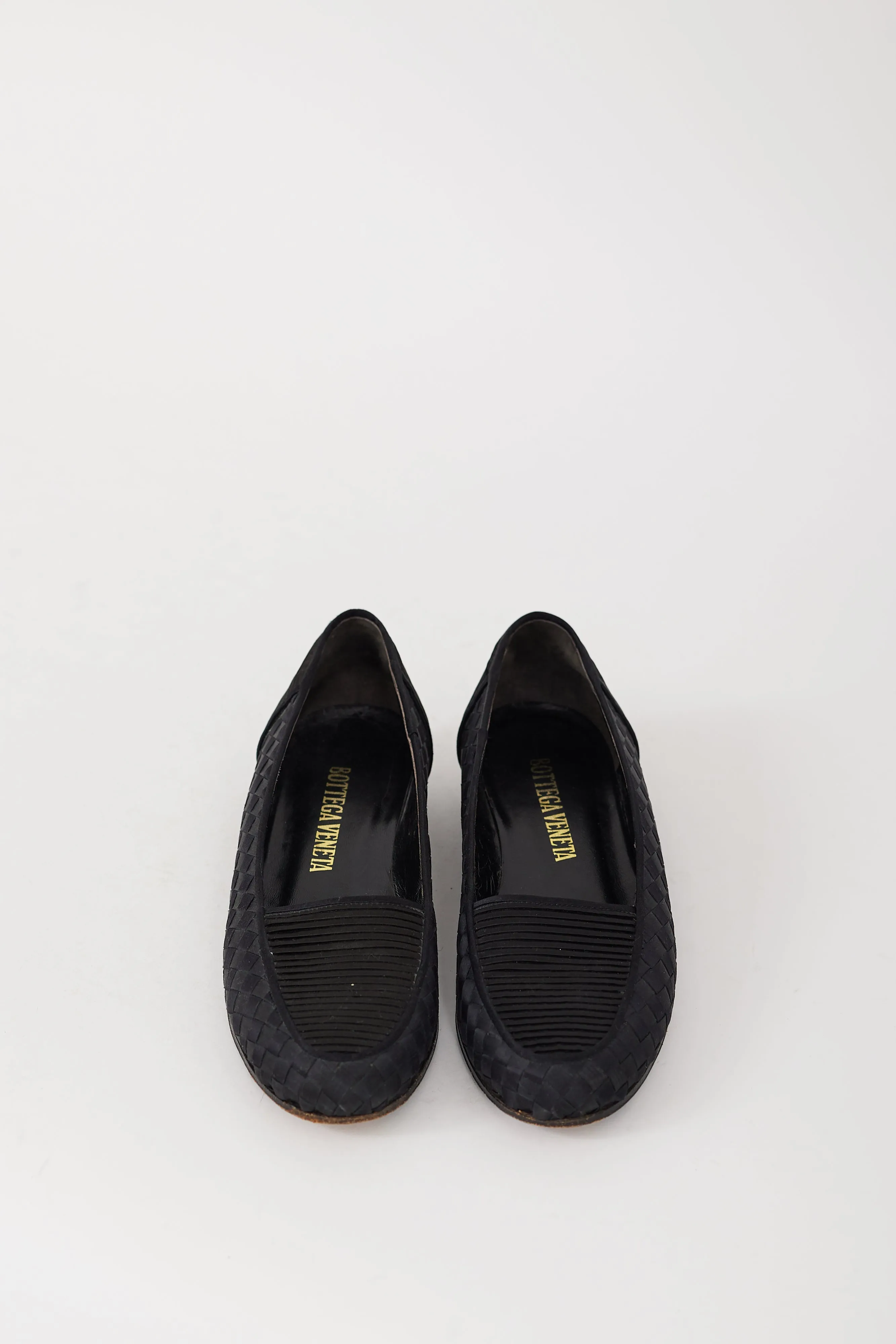 Black Satin Intrecciato Pleated Loafer
