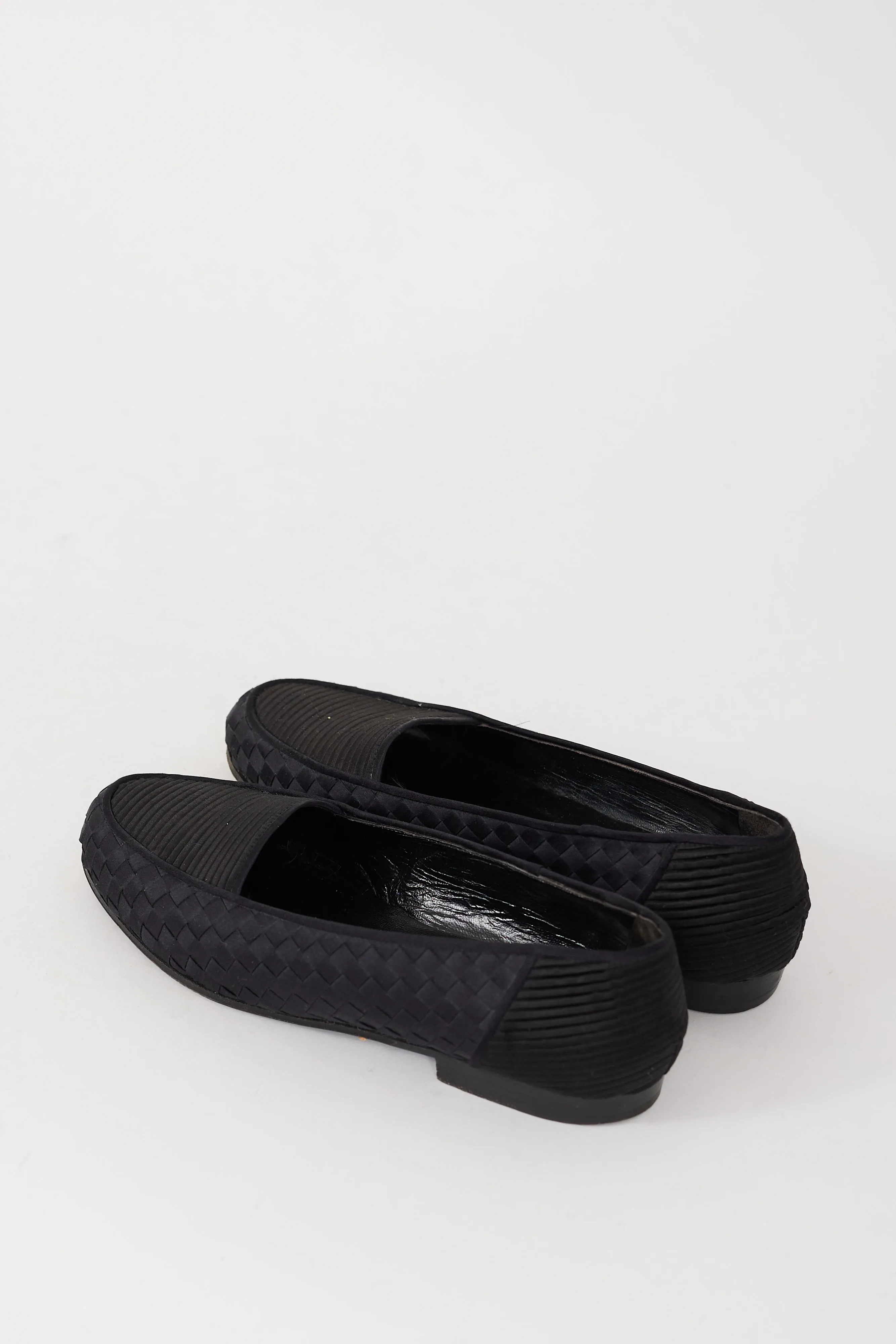 Black Satin Intrecciato Pleated Loafer
