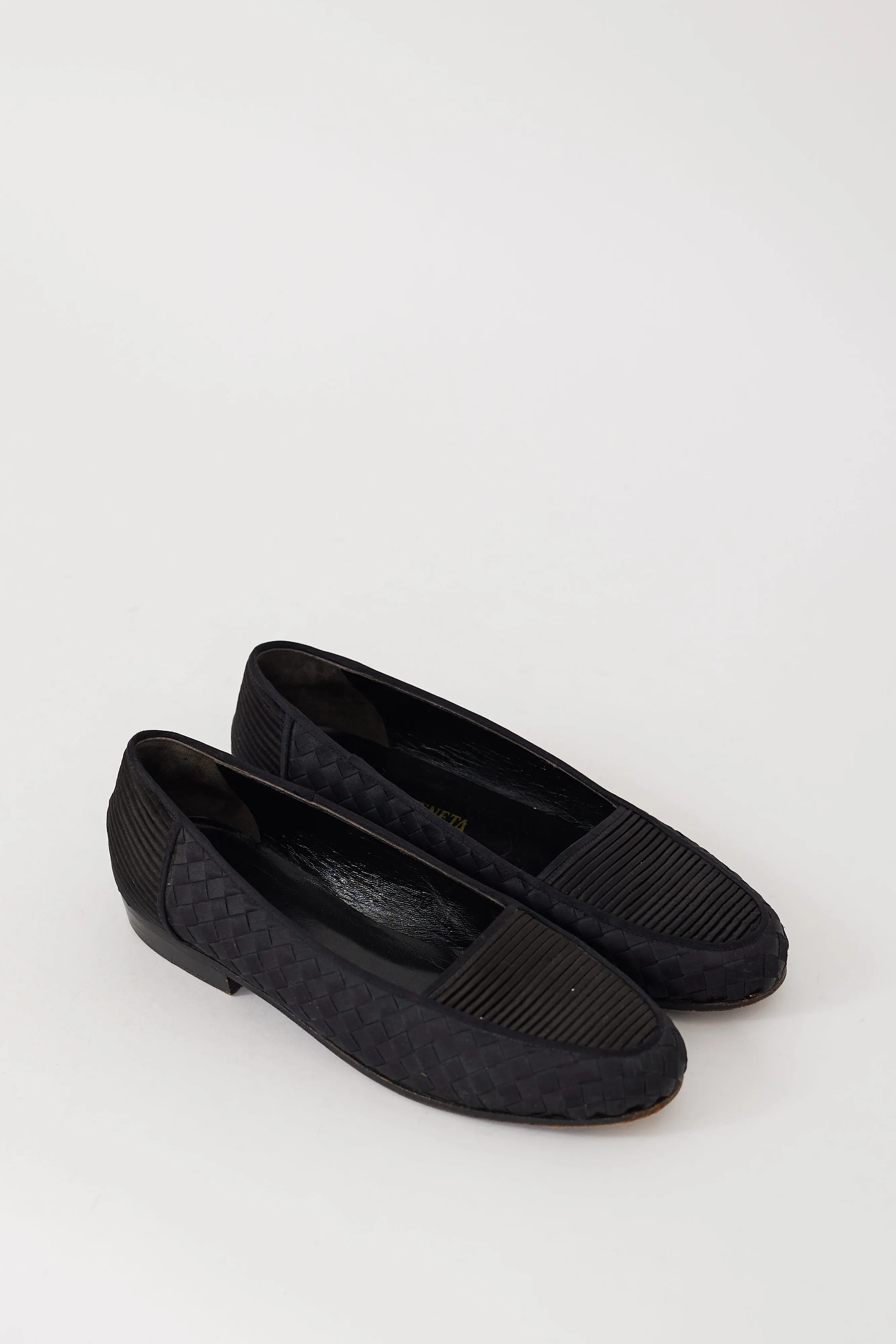 Black Satin Intrecciato Pleated Loafer