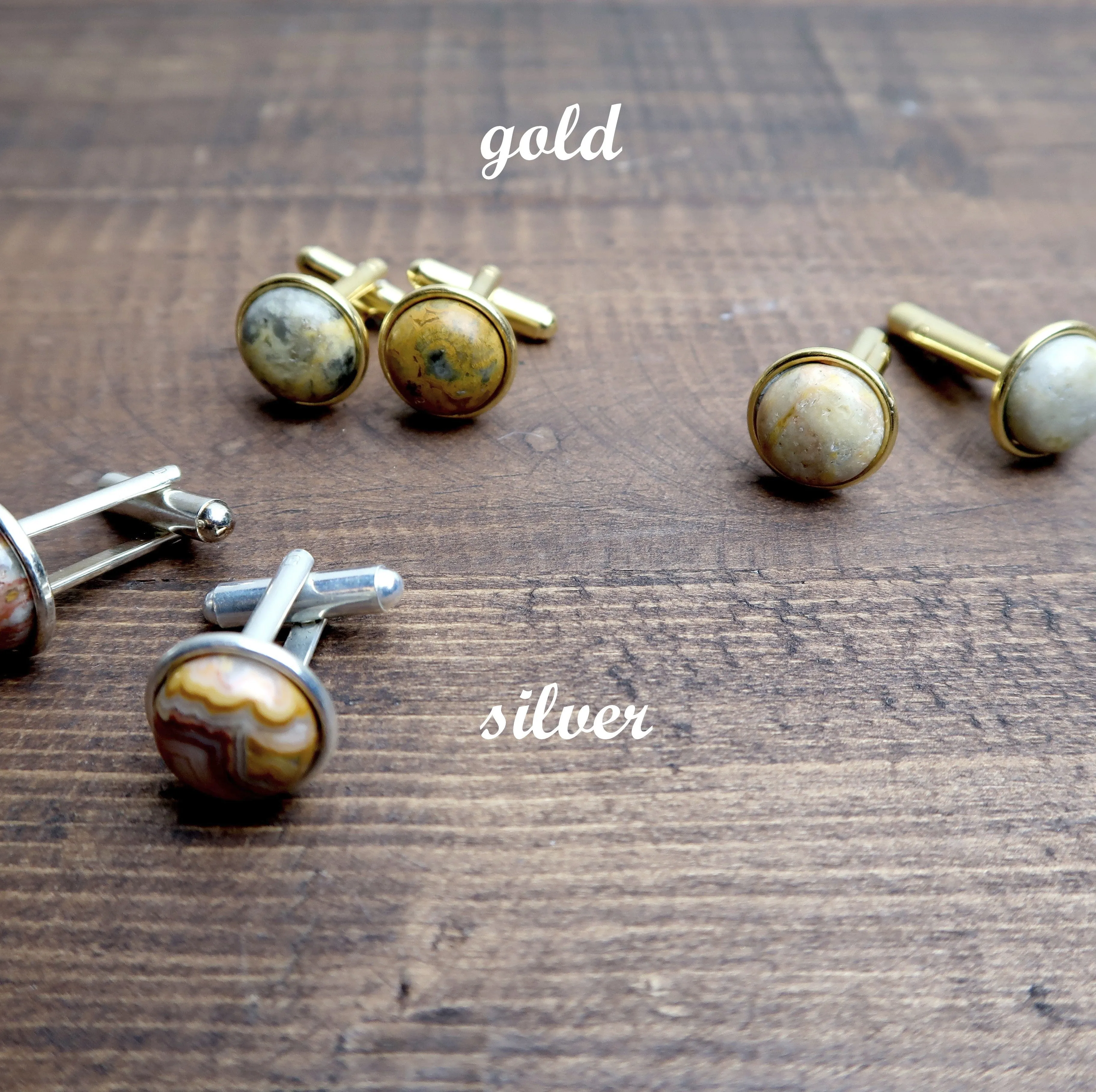 Crazy Lace Agate Cufflinks Exciting Style Yellow Stones in Silver