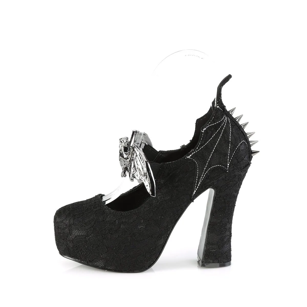 Demonia DEMON-18 | Black Satin & Lace Mary Janes