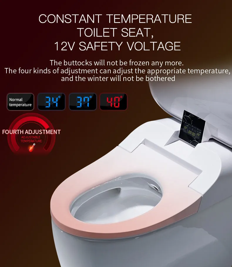 Glacier Luxury  One-Piece Smart Toilet Floor Mounted HD Screen &Remote Control Simple Fashionable Design -Red Wine
