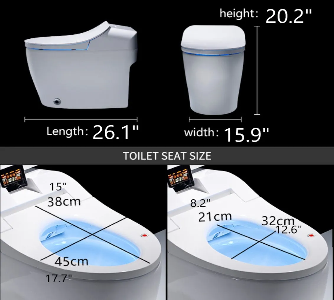 Glacier Luxury  One-Piece Smart Toilet Floor Mounted HD Screen &Remote Control Simple Fashionable Design -Red Wine