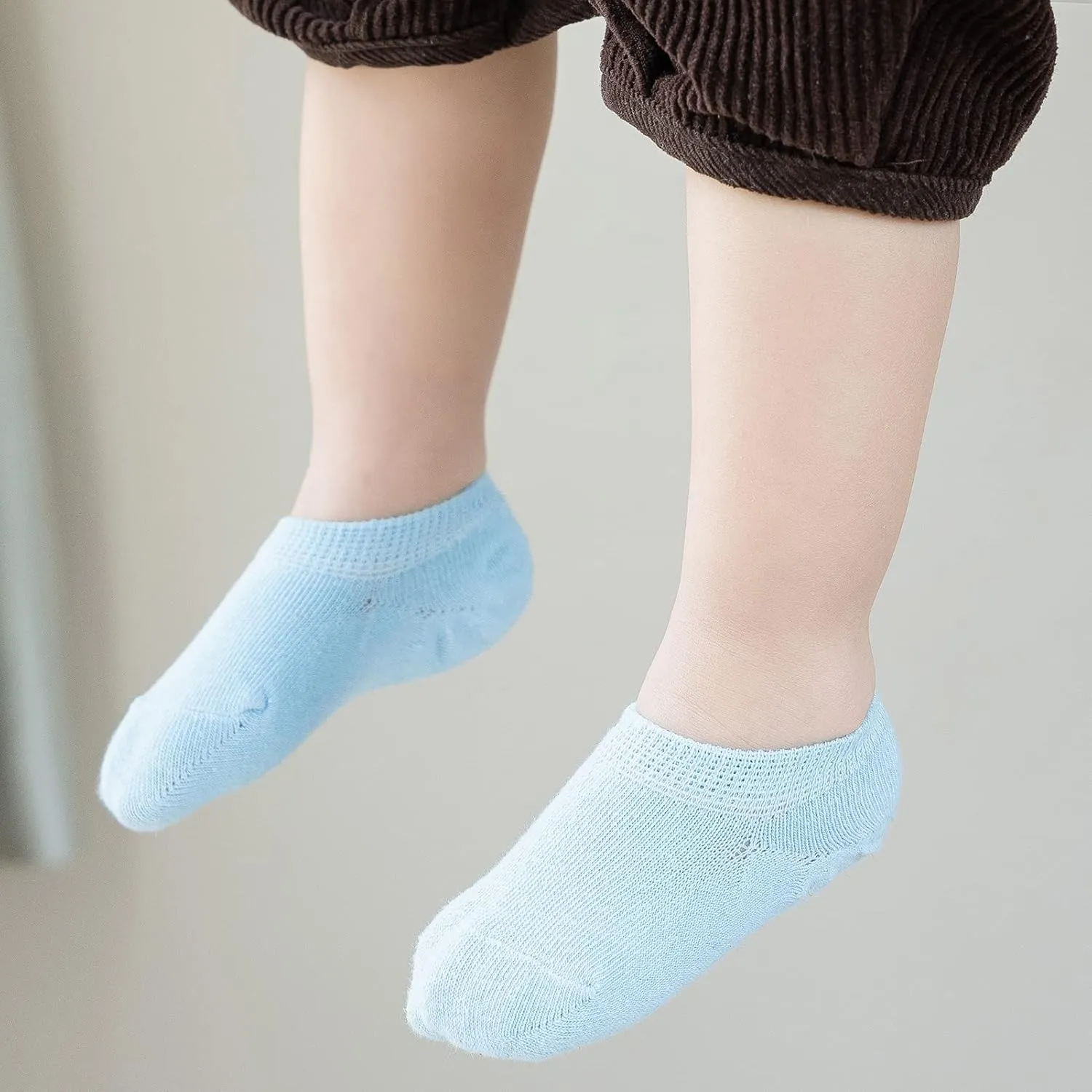 JORMATT Toddler No Show Cotton Socks for Little Girls Boys - Anti Slip Low Cut Ankle With Grips (6-12 Pairs)