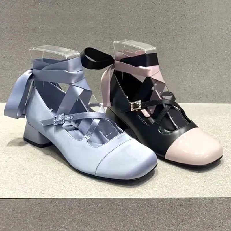 KIylethomasw Ballet Elegant Blue Black Pink Heels Round Toe Lolita Mary Janes PumpsFree Shipping Shoes On Offer Women's Sandals Summer 2024