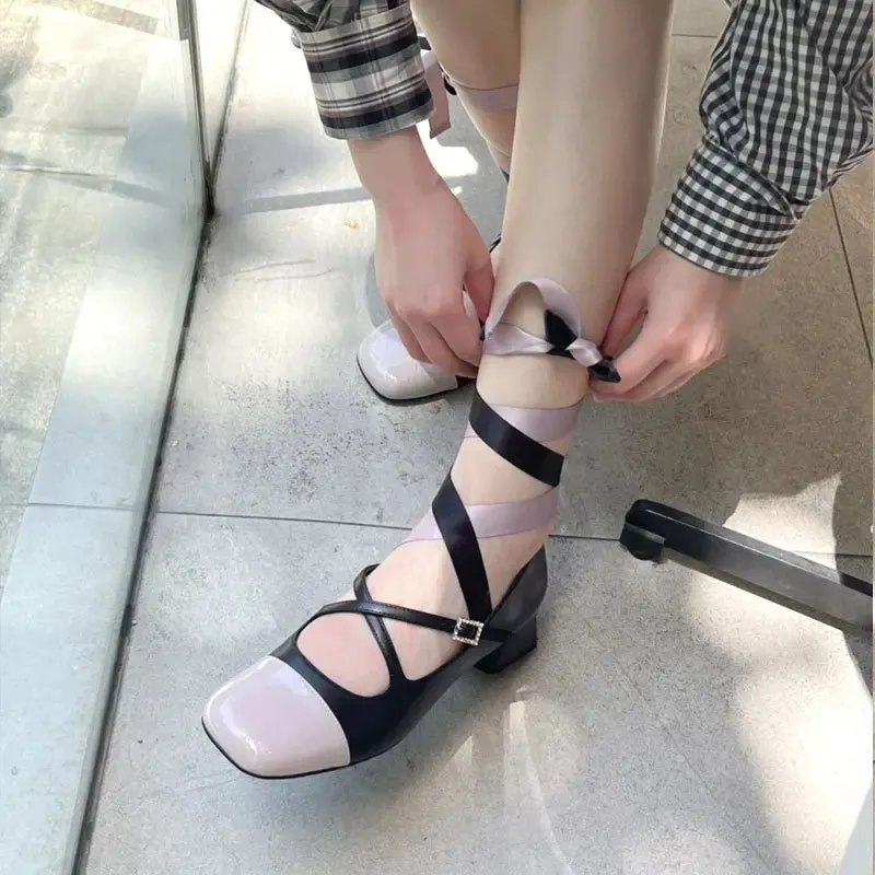 KIylethomasw Ballet Elegant Blue Black Pink Heels Round Toe Lolita Mary Janes PumpsFree Shipping Shoes On Offer Women's Sandals Summer 2024