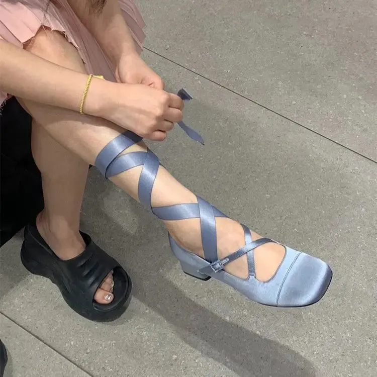 KIylethomasw Ballet Elegant Blue Black Pink Heels Round Toe Lolita Mary Janes PumpsFree Shipping Shoes On Offer Women's Sandals Summer 2024