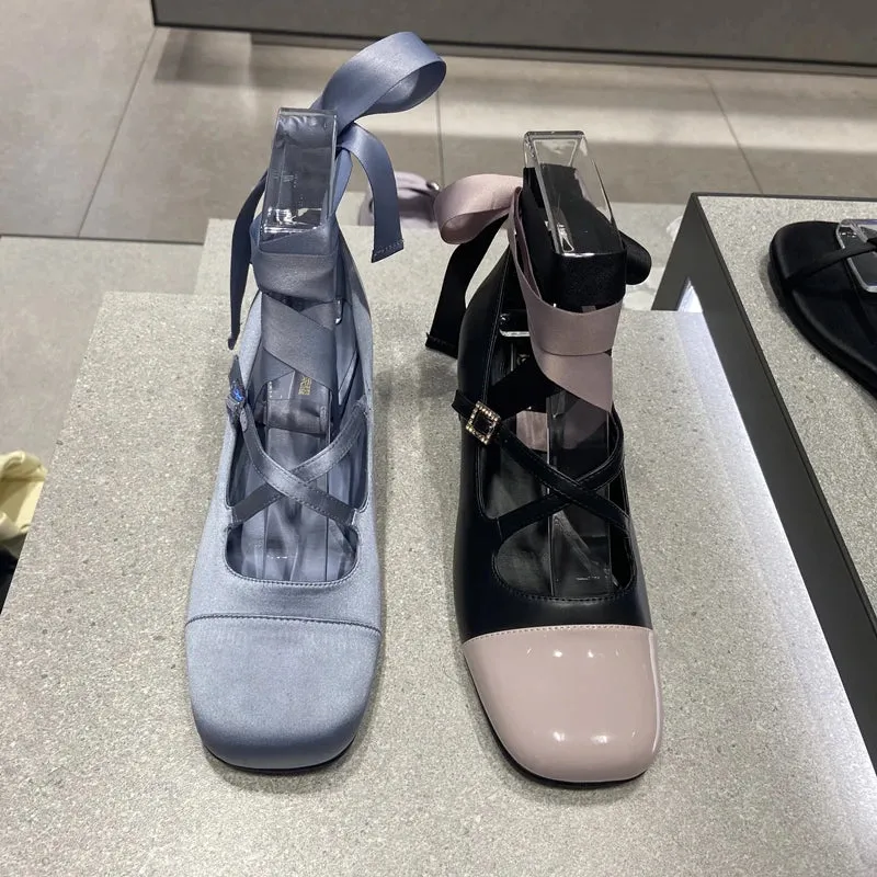 KIylethomasw Ballet Elegant Blue Black Pink Heels Round Toe Lolita Mary Janes PumpsFree Shipping Shoes On Offer Women's Sandals Summer 2024