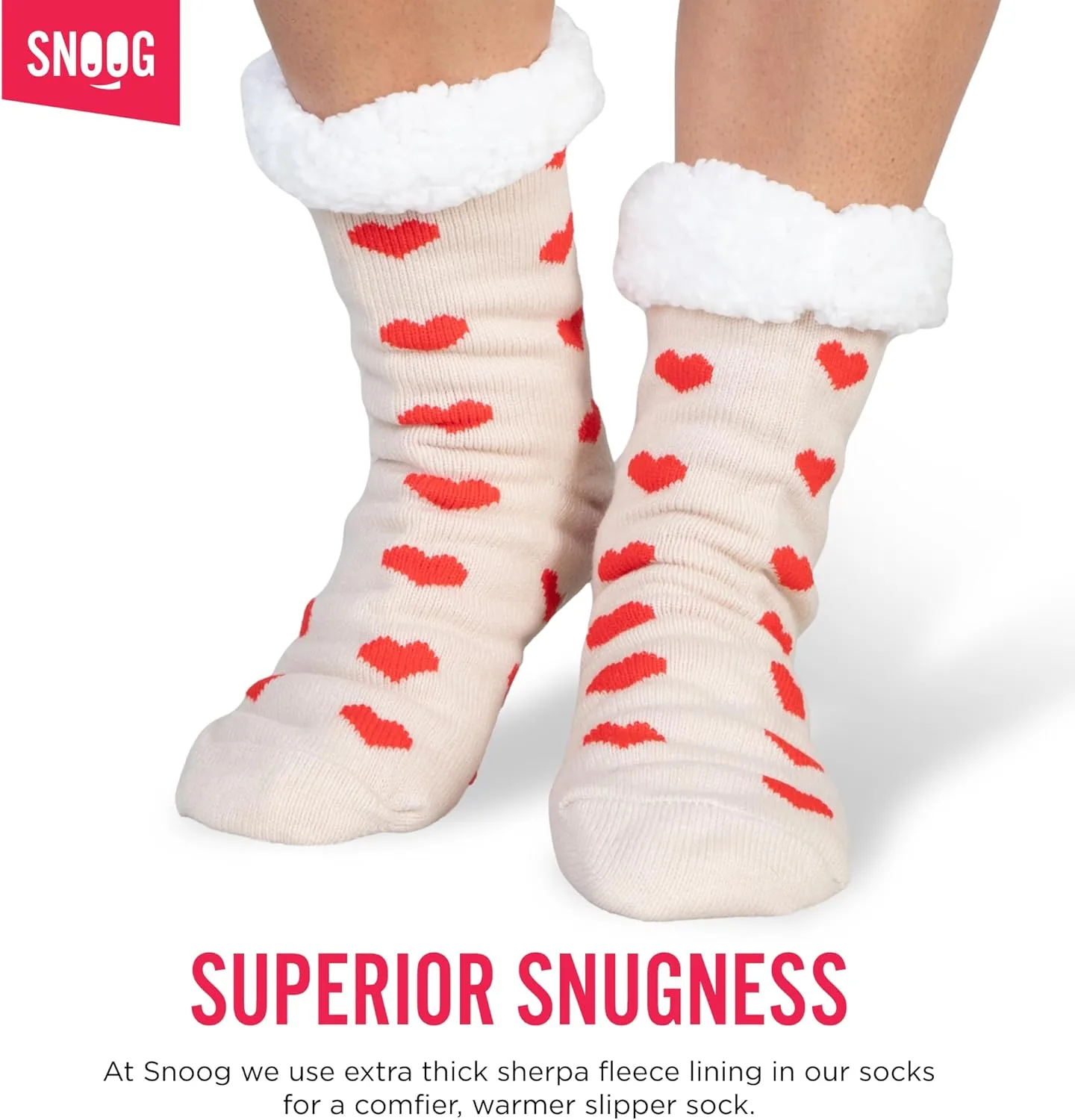 SNOOG Fleece Lined Cozy Slipper Socks with Grippers - Non Slip Fuzzy Cabin Socks