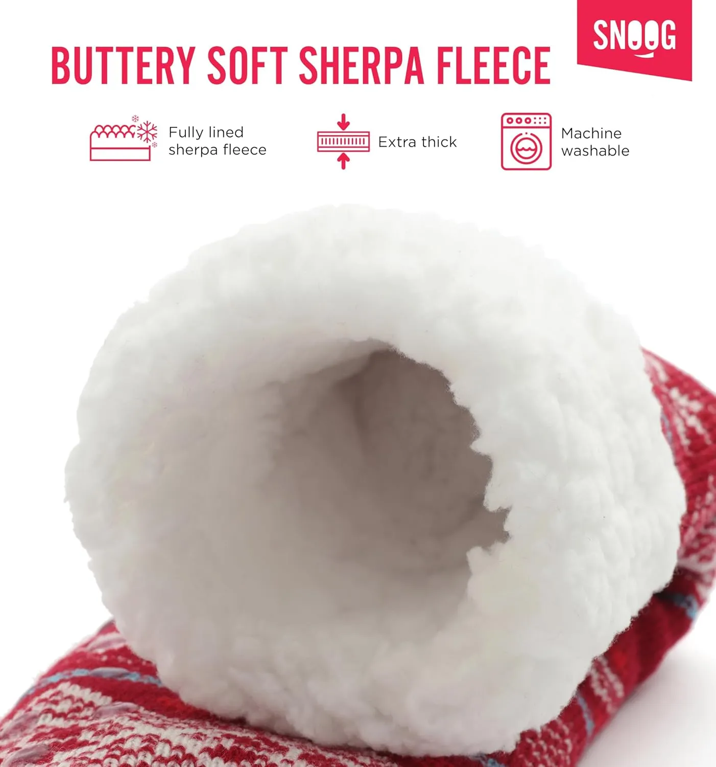SNOOG Fleece Lined Cozy Slipper Socks with Grippers - Non Slip Fuzzy Cabin Socks