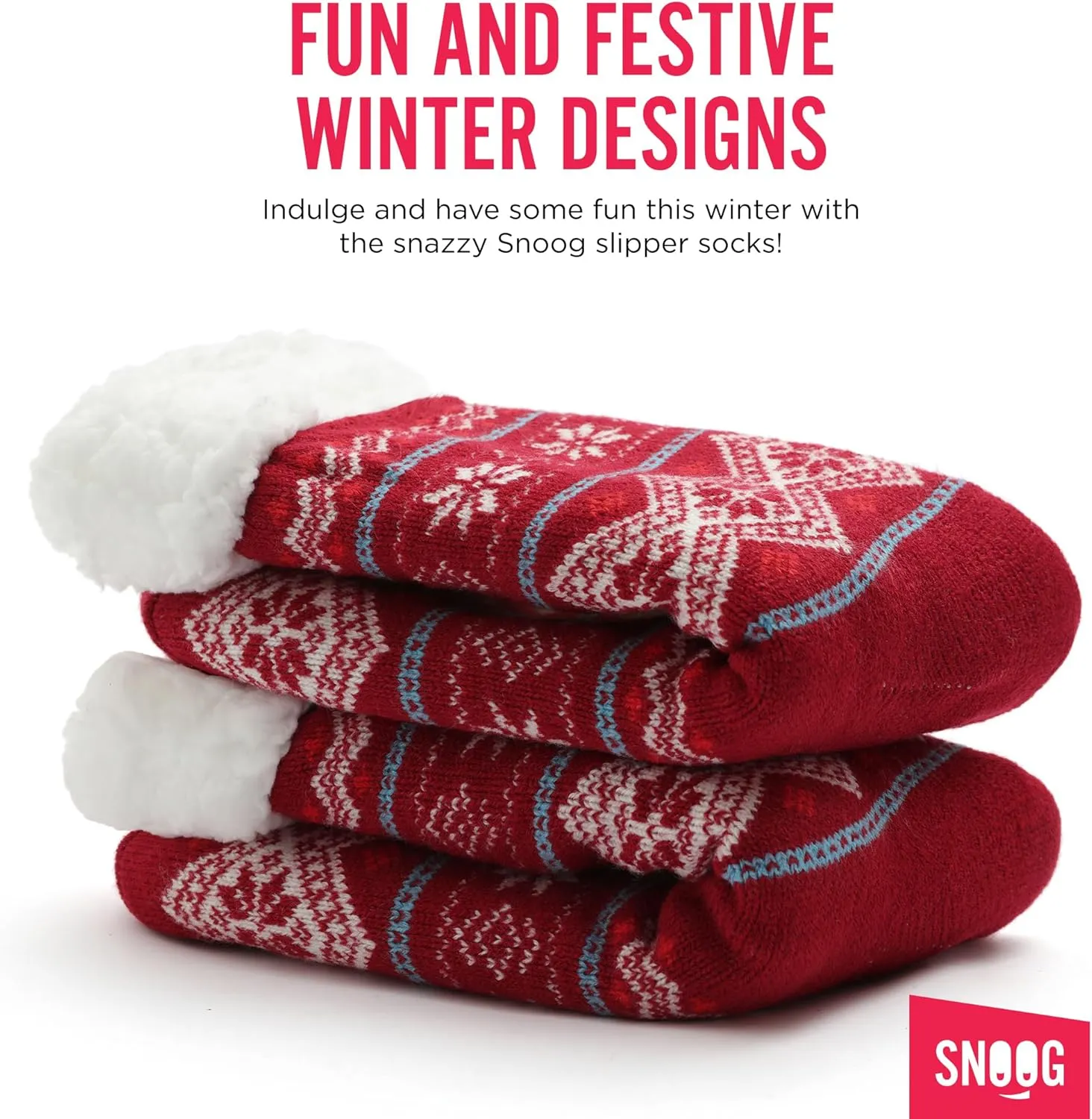 SNOOG Fleece Lined Cozy Slipper Socks with Grippers - Non Slip Fuzzy Cabin Socks