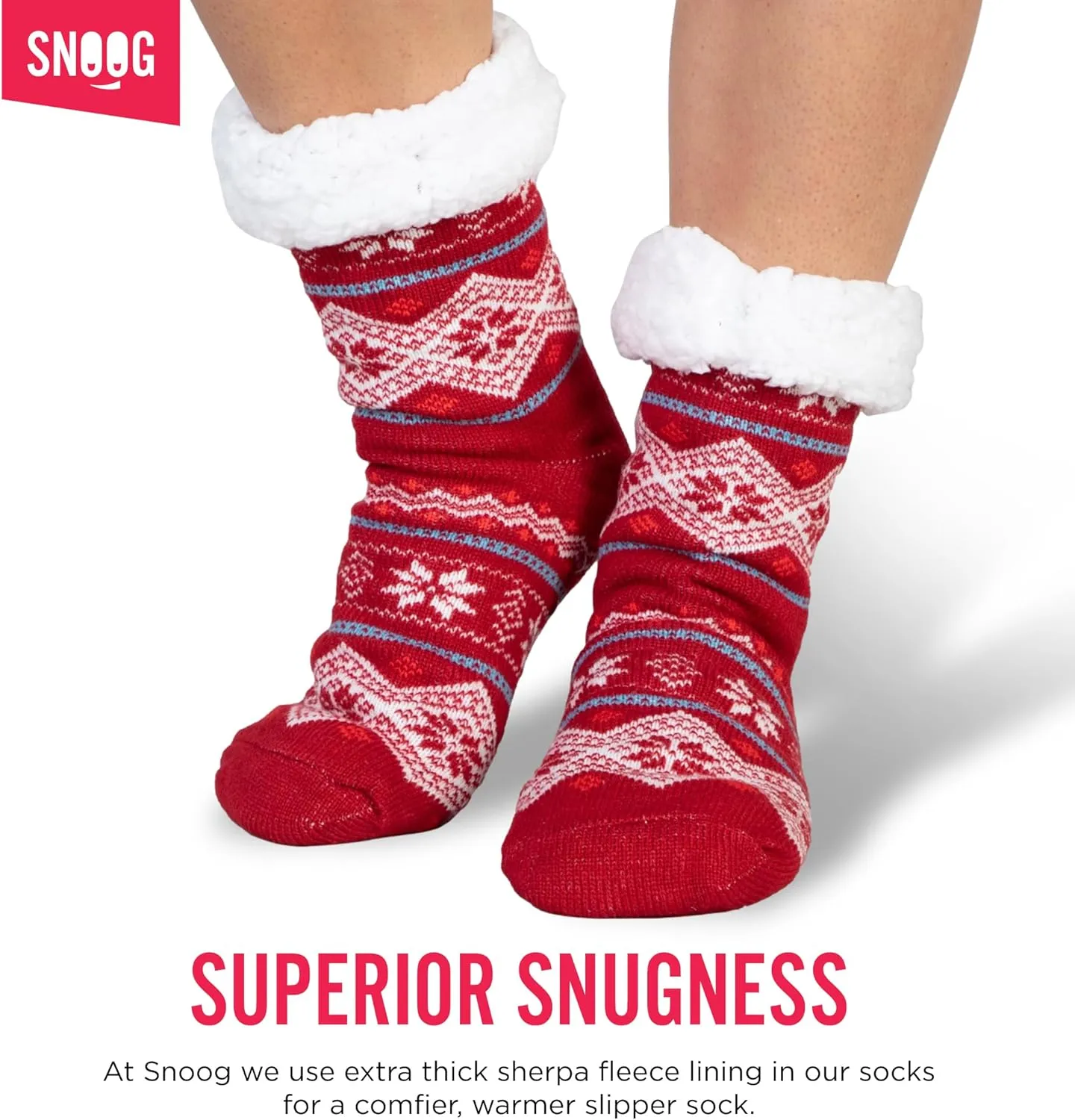 SNOOG Fleece Lined Cozy Slipper Socks with Grippers - Non Slip Fuzzy Cabin Socks