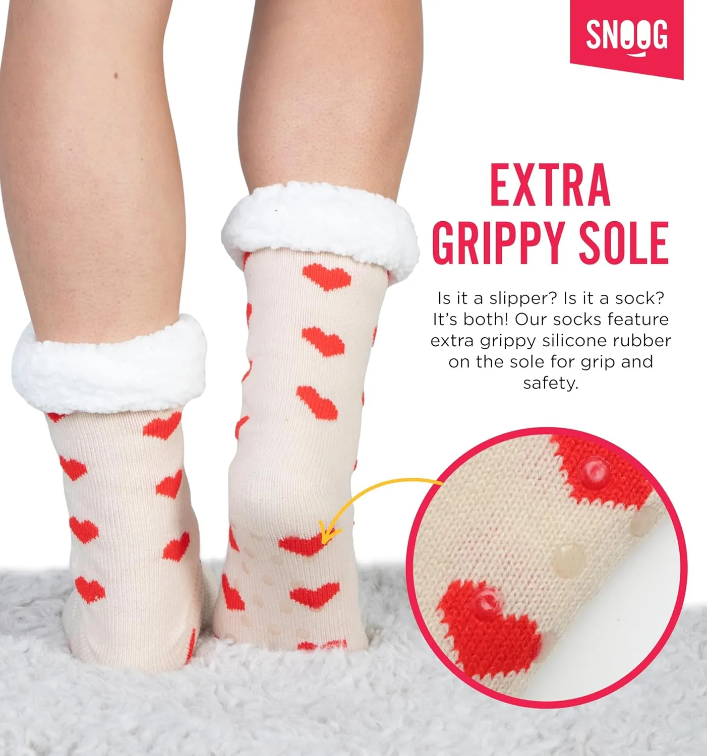 SNOOG Fleece Lined Cozy Slipper Socks with Grippers - Non Slip Fuzzy Cabin Socks