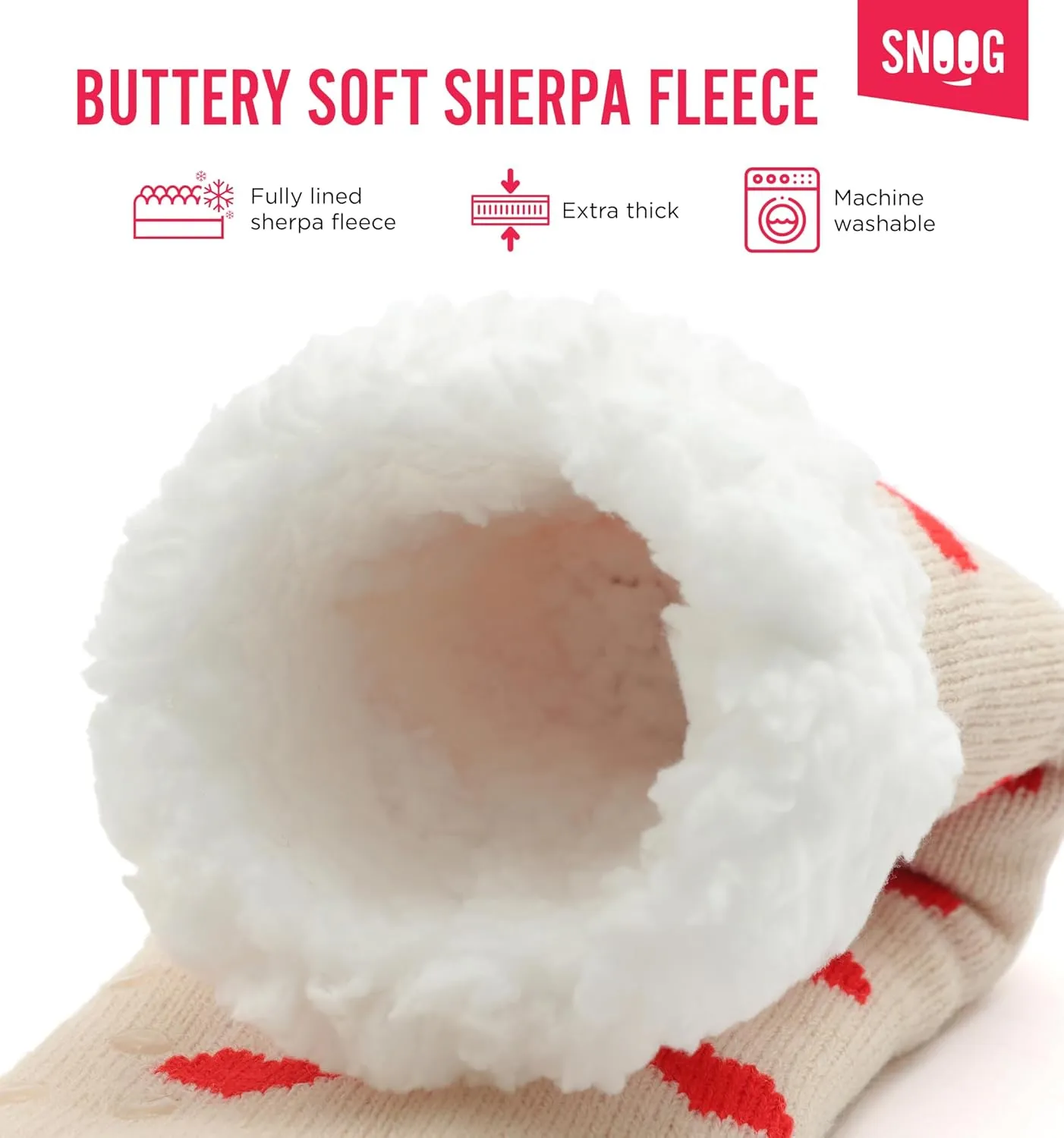SNOOG Fleece Lined Cozy Slipper Socks with Grippers - Non Slip Fuzzy Cabin Socks