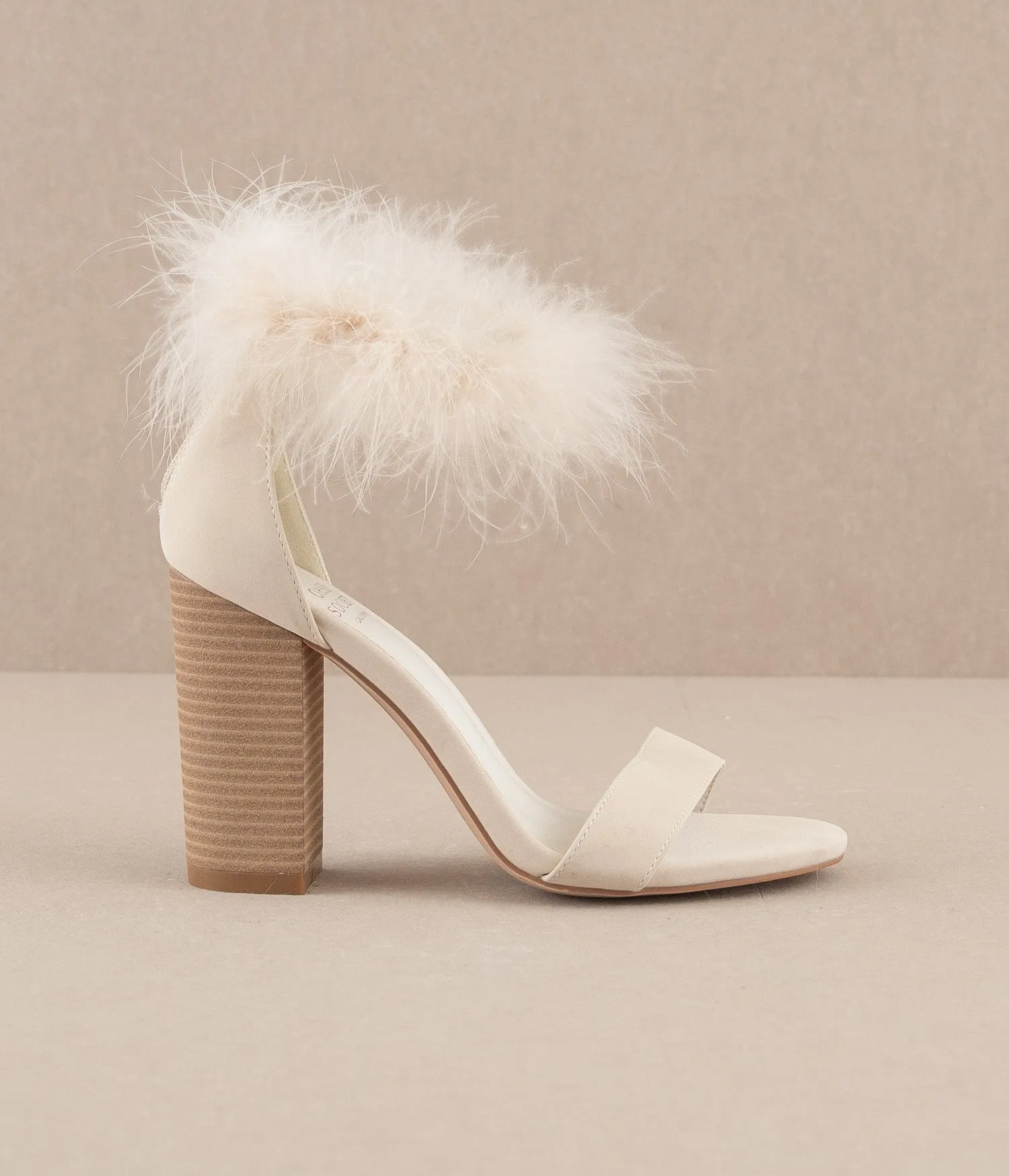The Sasha | Beige Feathered ankle block heel