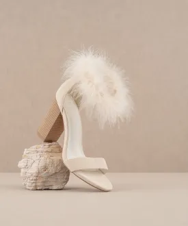 The Sasha | Beige Feathered ankle block heel