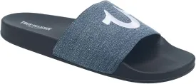 True Religion Men??s Logo Slide Sandals ?C Cushioned Comfort with Bold Horseshoe Strap