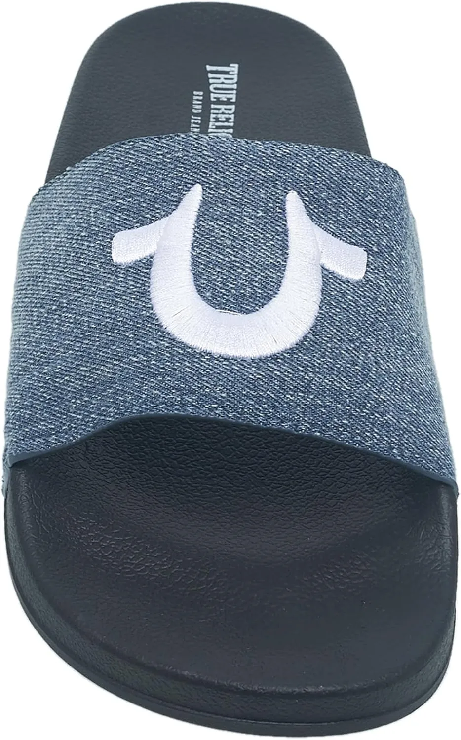 True Religion Men??s Logo Slide Sandals ?C Cushioned Comfort with Bold Horseshoe Strap