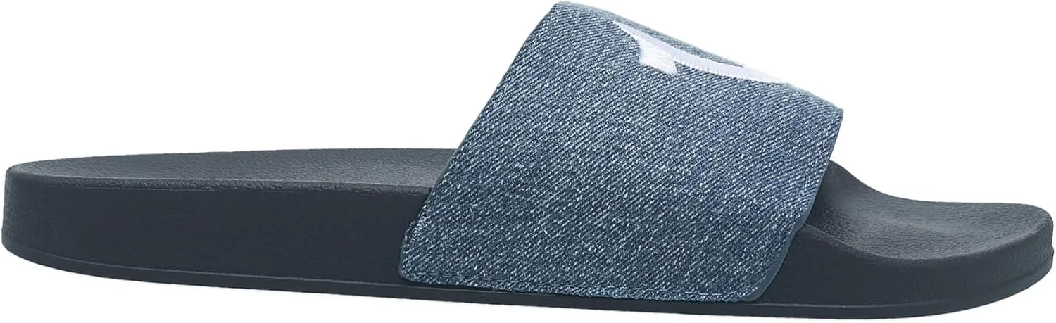 True Religion Men??s Logo Slide Sandals ?C Cushioned Comfort with Bold Horseshoe Strap
