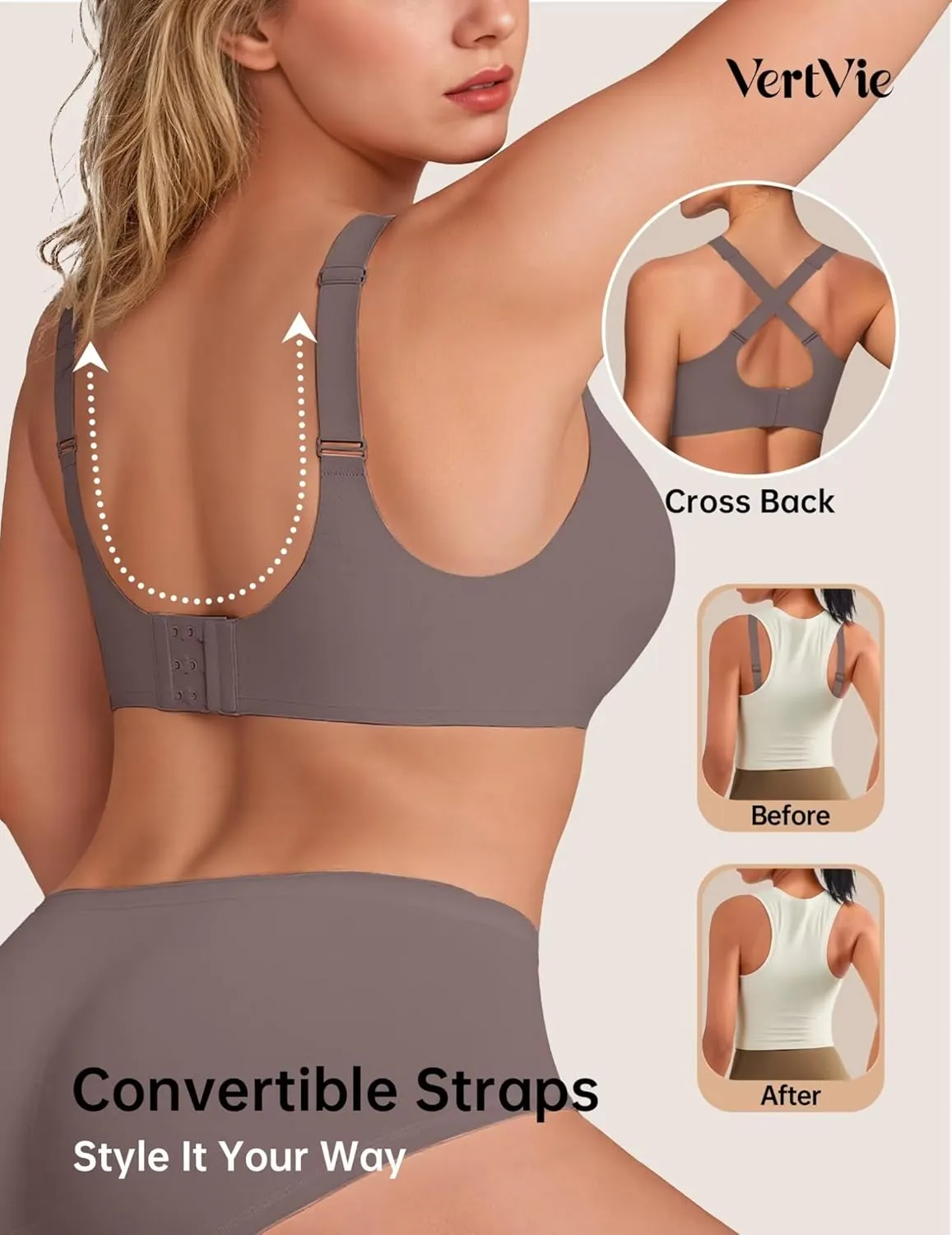 Vertvie Wireless Bras for Women No Underwire Supportive Mesh Crossover Bra Seamless Push Up Full Coverage Everyday Bralettes